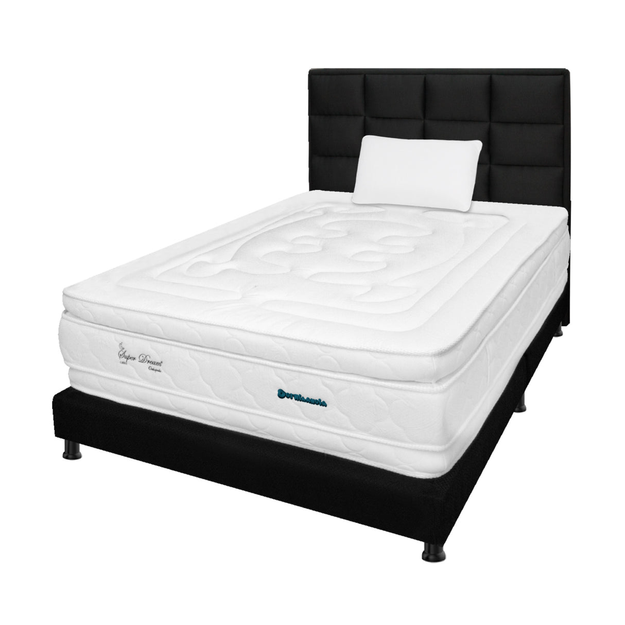 Combo Colchón Super Dream Blanco y Negro Sencillo 100 X 190 Cm Firmeza Firme Doble Faz Con Cabecero y Base Cama - COLCHONES | Bylmo