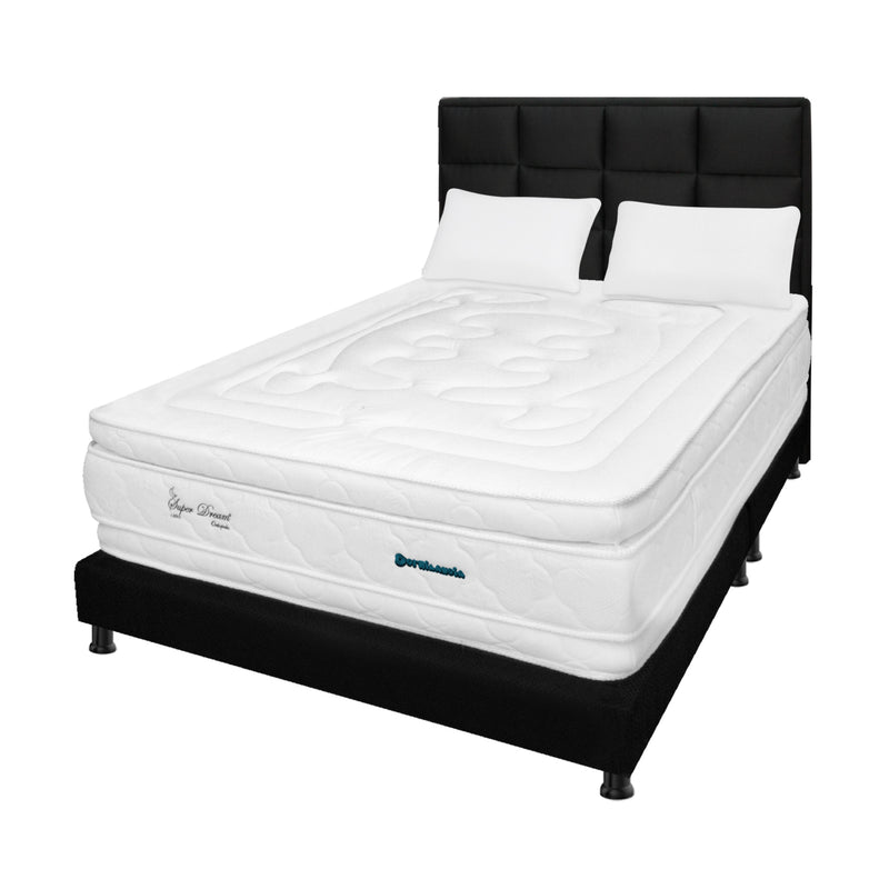 Combo Colchón Super Dream Blanco Y Negro Doble 140 X 190 Cm Firmeza Firme Doble Faz Con Cabecero Y Base Cama