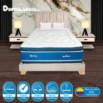 Combo Colchón Supra Azul Y Arena Semidoble 120 X 190 Cm Firmeza Medio Doble Faz Con Cabecero Y Base Cama