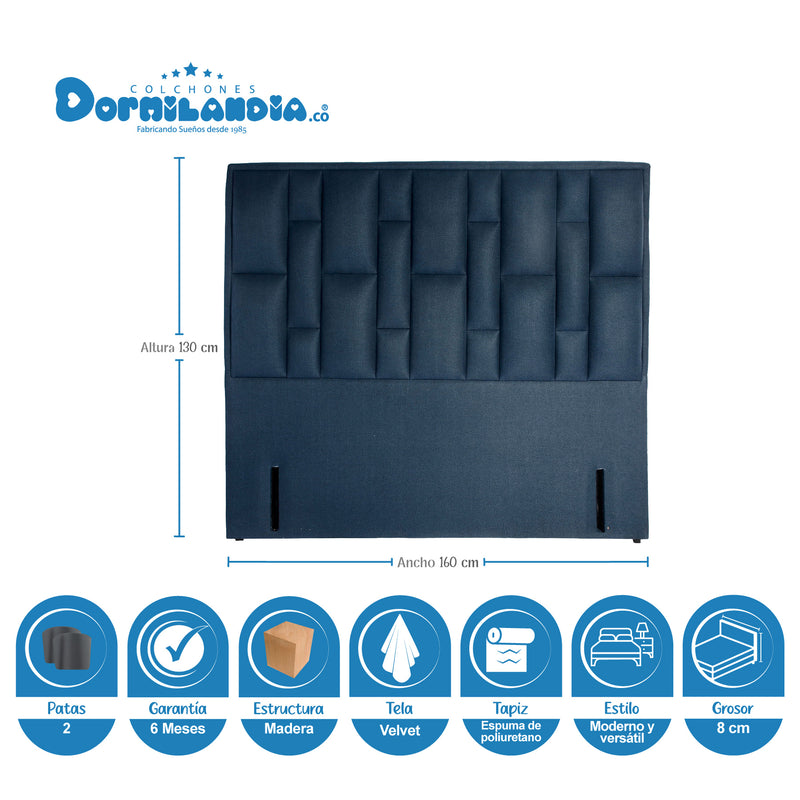 Combo Colchón Supra Azul Queen 160 X 190 Cm Firmeza Medio Doble Faz Con Cabecero Y Base Cama