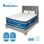 Combo Colchón Supra Azul Y Gris Queen 160 X 190 Cm Firmeza Medio Doble Faz Con Cabecero Y Base Cama