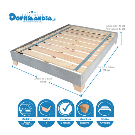 Combo Colchón Supra Azul y Gris Queen 160 X 190 Cm Firmeza Medio Doble Faz Con Cabecero y Base Cama - COLCHONES | Bylmo