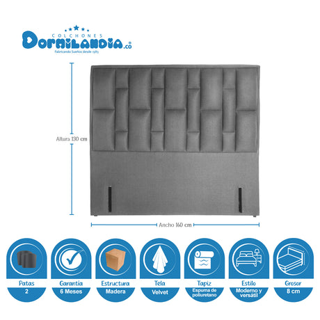 Combo Colchón Supra Azul y Gris Queen 160 X 190 Cm Firmeza Medio Doble Faz Con Cabecero y Base Cama - COLCHONES | Bylmo
