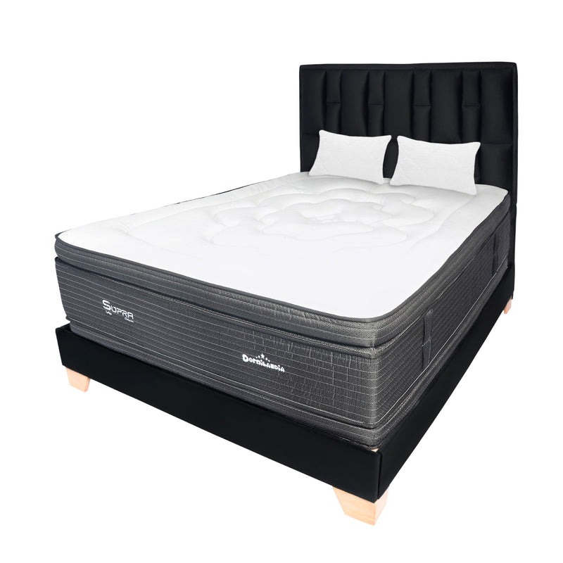 Combo Colchón Supra Negro Semidoble 120 X 190 Cm Firmeza Medio Doble Faz Con Cabecero Y Base Cama