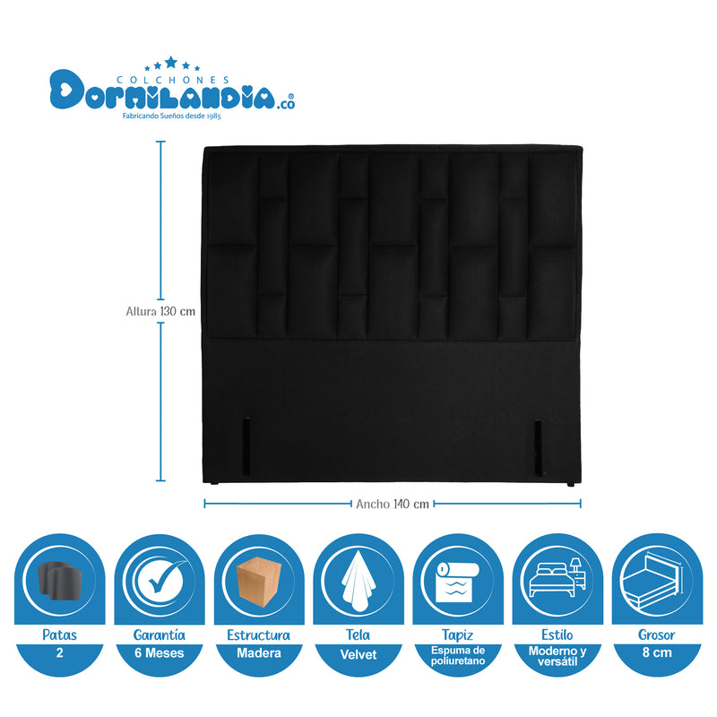 Combo Colchón Supra Negro Doble 140 X 190 Cm Firmeza Medio Doble Faz Con Cabecero Y Base Cama