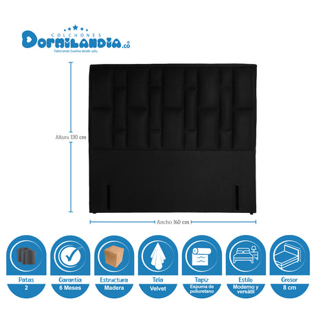 Combo Colchón Supra Negro Queen 160 X 190 Cm Firmeza Medio Doble Faz Con Cabecero y Base Cama - COLCHONES | Bylmo