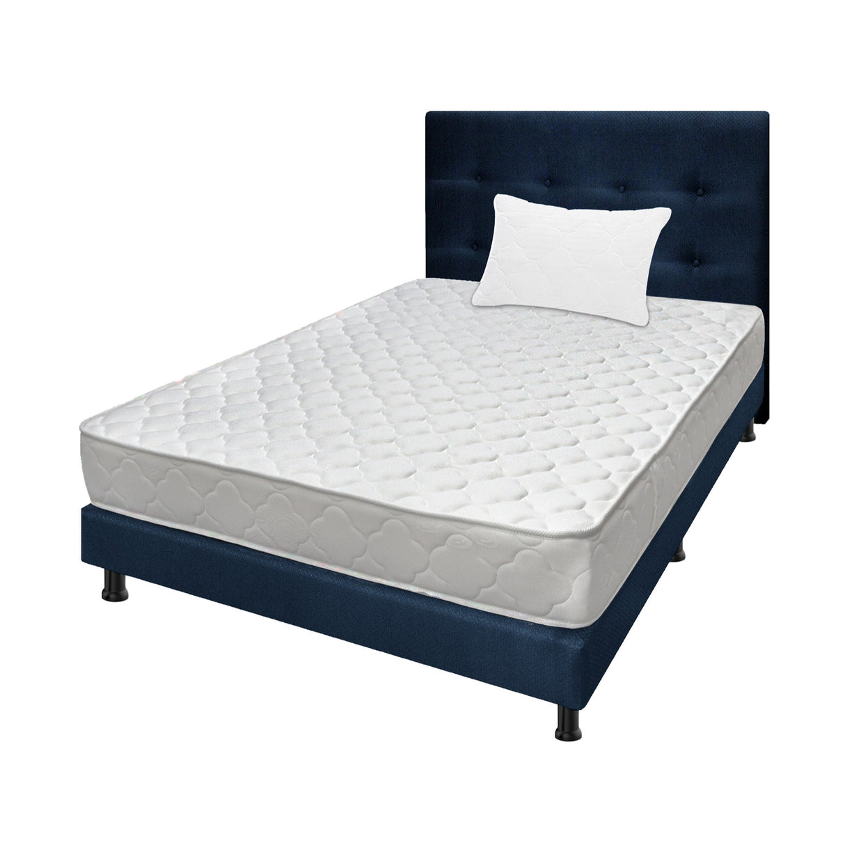 Combo Colchón Ultraflex Blanco y Azul Sencillo 100 X 190 Cm Firmeza Firme Doble Faz Con Cabecero y Base Cama - COLCHONES | Bylmo