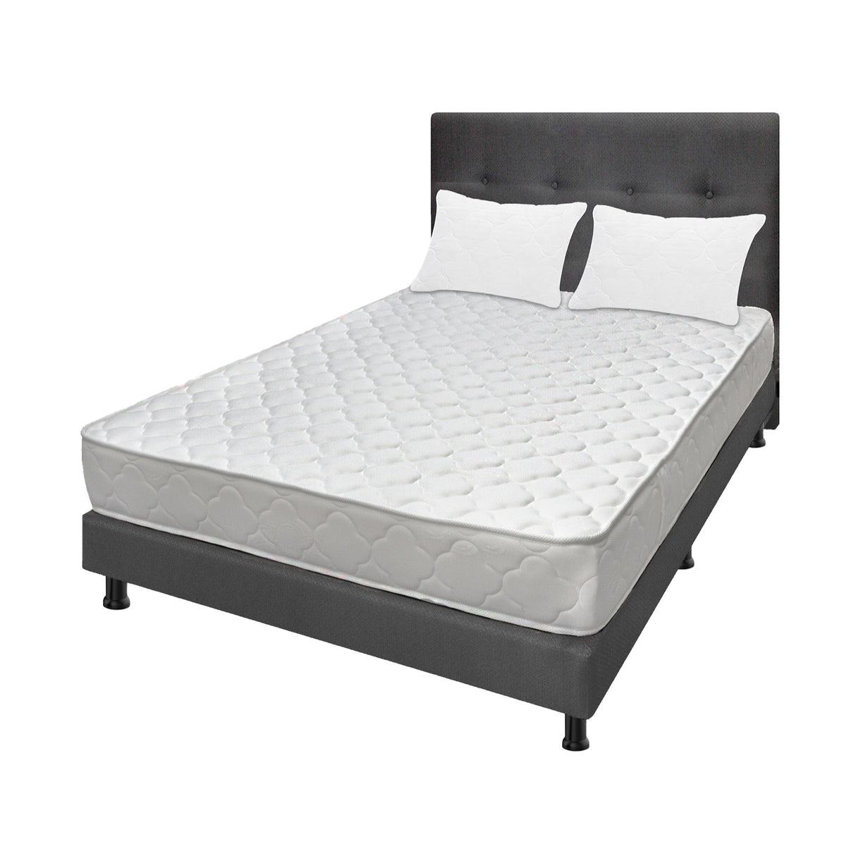 Combo Colchón Ultraflex Blanco y Gris Doble 140 X 190 Cm Firmeza Firme Doble Faz Con Cabecero y Base Cama - COLCHONES | Bylmo