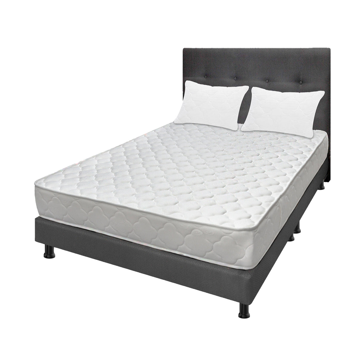 Combo Colchón Ultraflex Blanco y Gris Queen 160 X 190 Cm Firmeza Firme Doble Faz Con Cabecero y Base Cama - COLCHONES | Bylmo