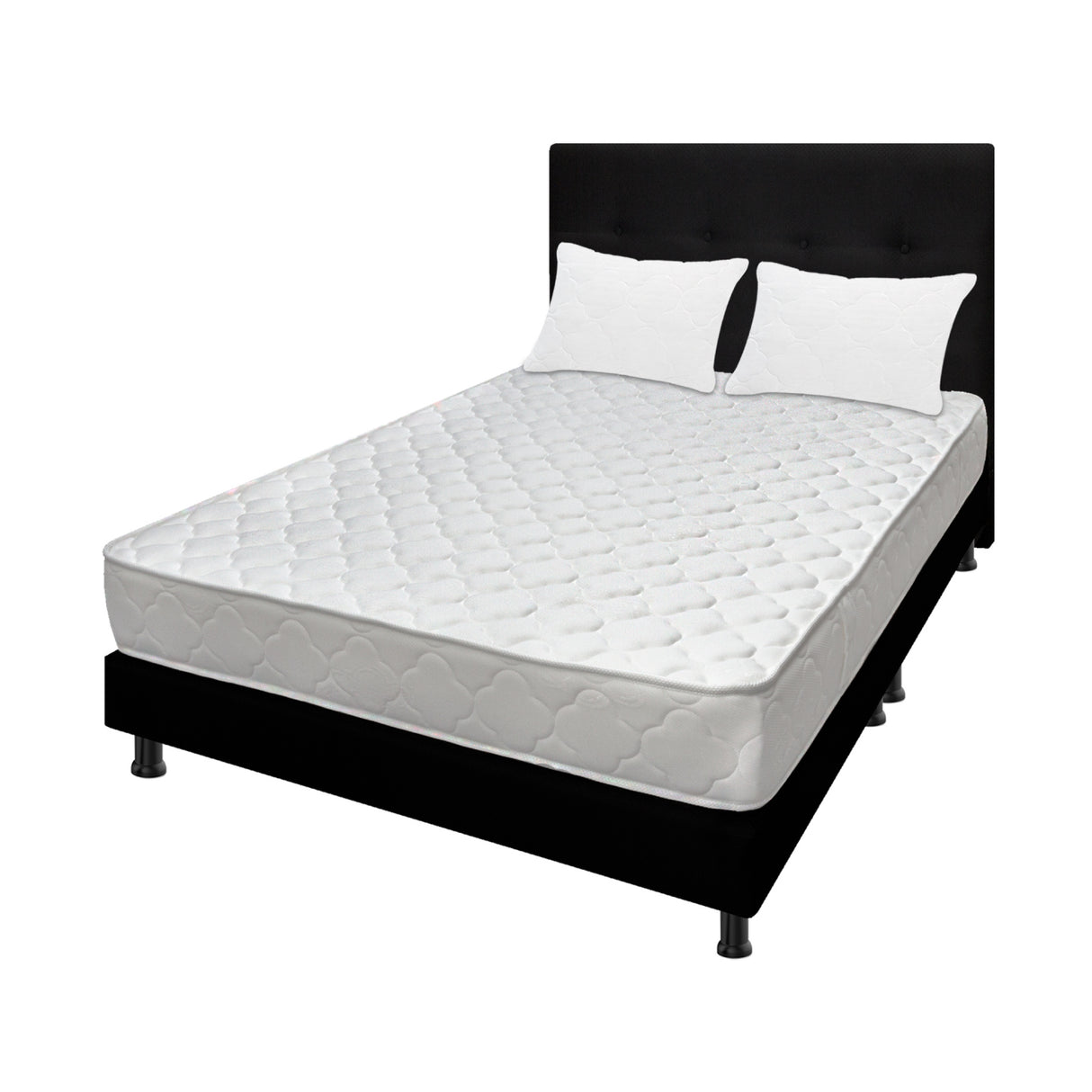 Combo Colchón Ultraflex Blanco y Negro Queen 160 X 190 Cm Firmeza Firme Doble Faz Con Cabecero y Base Cama - COLCHONES | Bylmo