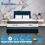 Combo Colchón Wonderful Blanco y Azul Queen 160 X 190 Cm Firmeza Medio Doble Faz Con Cabecero y Base Cama - COLCHONES | Bylmo