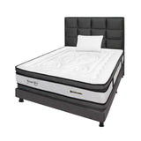 Combo Colchón Wonderful Blanco y Gris Sencillo 100 X 190 Cm Firmeza Medio Doble Faz Con Cabecero y Base Cama - COLCHONES | Bylmo