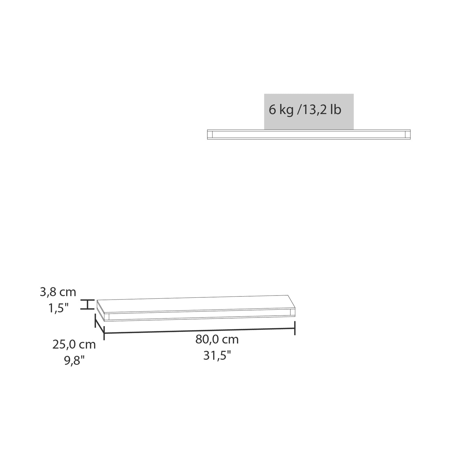 Set de 2 Repisas Coñac 80x3.8cm Rectangular Minimalista - REPISAS | Bylmo