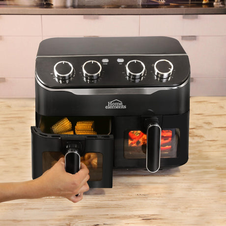 Freidora de Aire Negro 37.5x36cm De 8 Litros Con Cuatro Funciones Preconfiguradas y Dos Canastillas - FREIDORAS DE AIRE | Bylmo