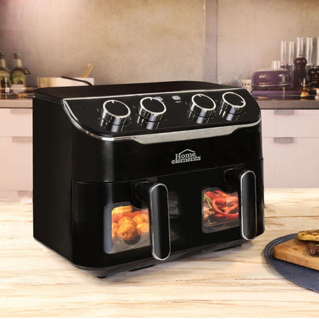 Freidora de Aire Negro 37.5x36cm De 8 Litros Con Cuatro Funciones Preconfiguradas y Dos Canastillas - FREIDORAS DE AIRE | Bylmo