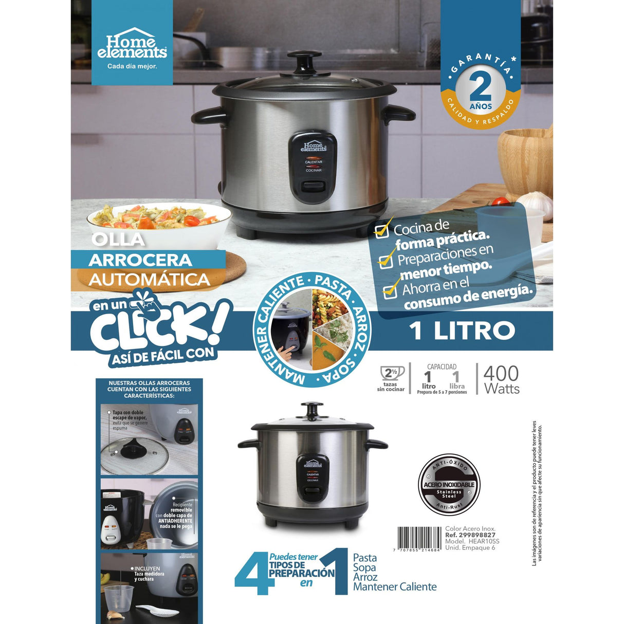 Olla Arrocera Plateado 23x22.5cm De 1 Litro - OLLAS ARROCERAS | Bylmo