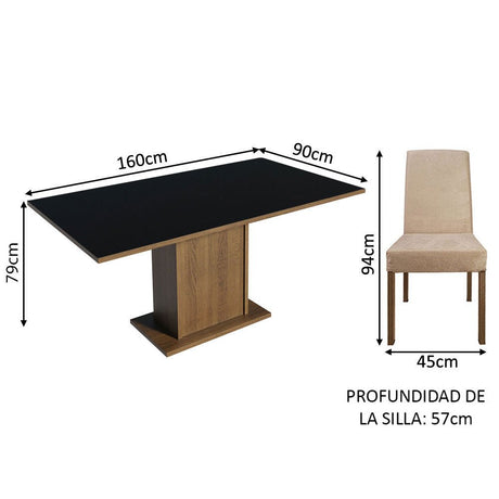Combo Comedor y Sillas Renata Marron y Negro 160x79cm Cuadrado de Seis Puestos con Seis Sillas - COMEDORES | Bylmo