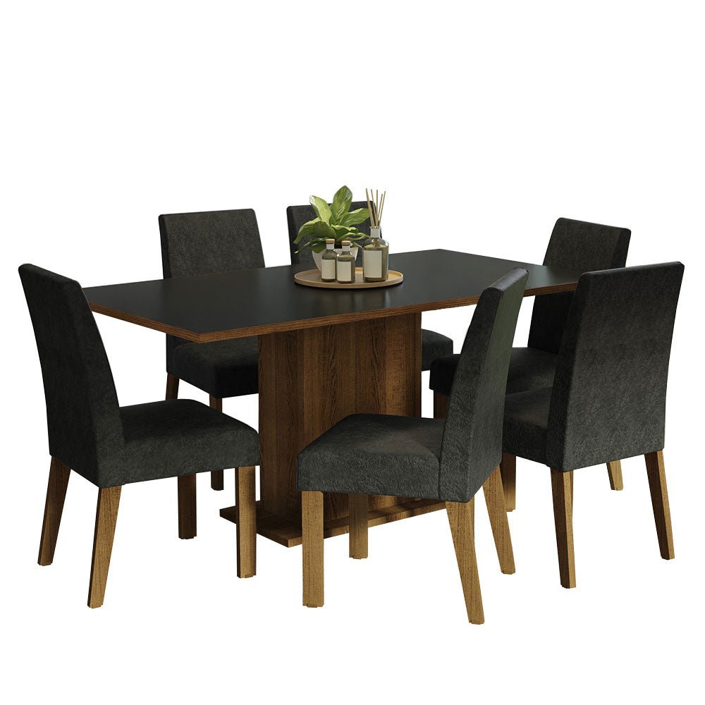 Combo Comedor y Sillas Renata Marron y Negro Oxford 160x79cm Cuadrado de Seis Puestos con Seis Sillas - COMEDORES | Bylmo