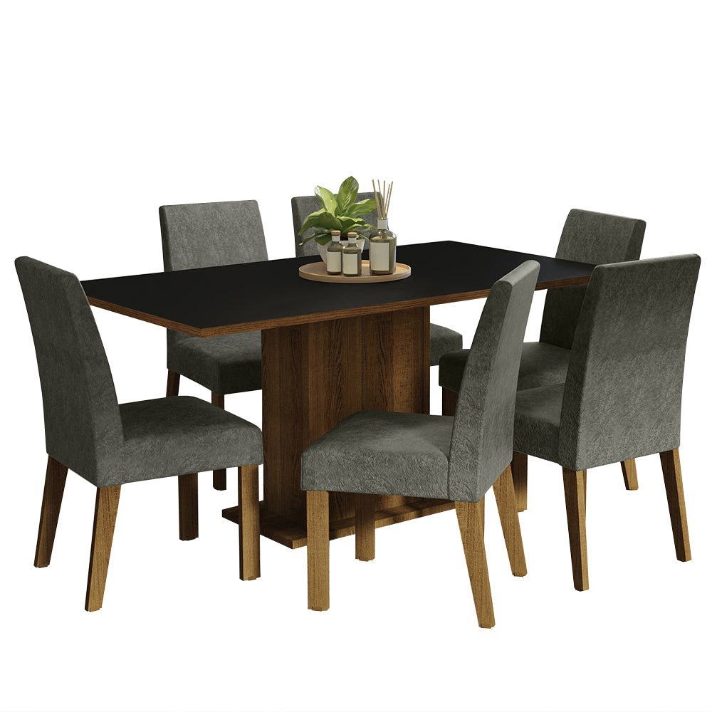 Combo Comedor y Sillas Renata Marron con Negro y Plata 160x79cm Cuadrado de Seis Puestos con Seis Sillas - COMEDORES | Bylmo