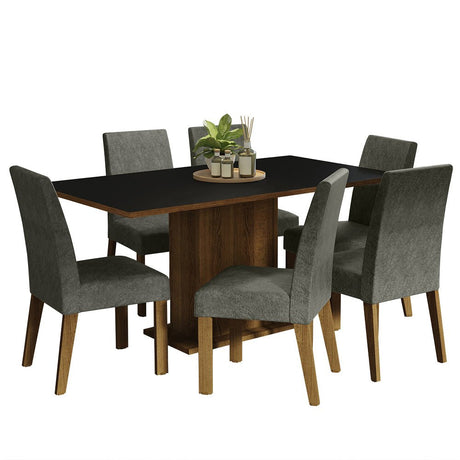 Combo Comedor y Sillas Renata Marron con Negro y Plata 160x79cm Cuadrado de Seis Puestos con Seis Sillas - COMEDORES | Bylmo