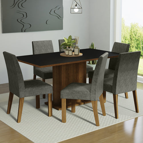 Combo Comedor Y Sillas Renata Marron Con Negro Y Plata 160x79cm Cuadrado De Seis Puestos Con Seis Sillas