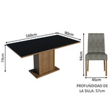 Combo Comedor y Sillas Renata Marron con Negro y Plata 160x79cm Cuadrado de Seis Puestos con Seis Sillas - COMEDORES | Bylmo