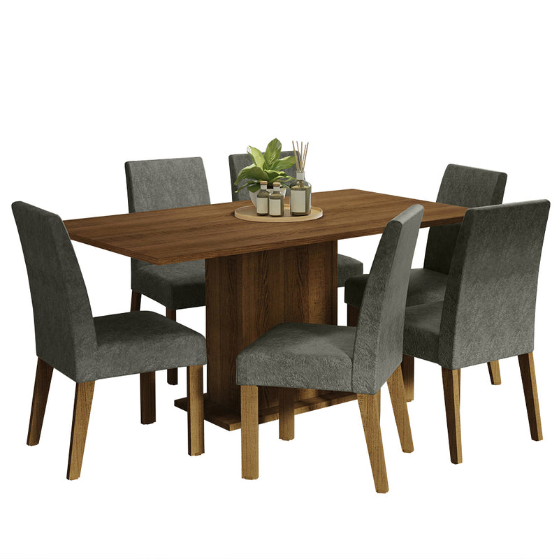 Combo Comedor Y Sillas Renata Marron Y Plata 160x79cm Cuadrado De Seis Puestos Con Seis Sillas