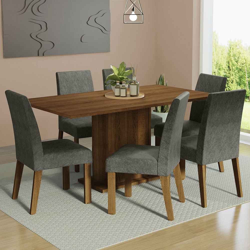 Combo Comedor y Sillas Renata Marron y Plata 160x79cm Cuadrado de Seis Puestos con Seis Sillas - COMEDORES | Bylmo