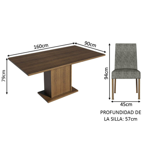 Combo Comedor y Sillas Renata Marron y Plata 160x79cm Cuadrado de Seis Puestos con Seis Sillas - COMEDORES | Bylmo