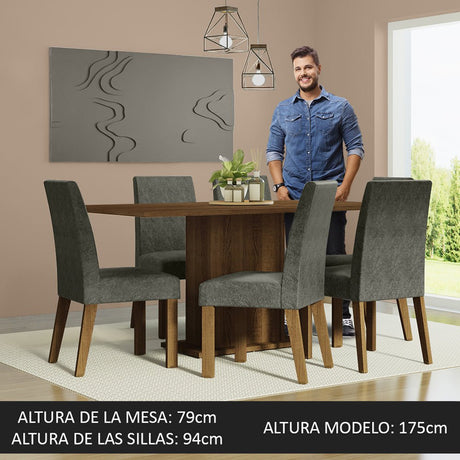 Combo Comedor y Sillas Renata Marron y Plata 160x79cm Cuadrado de Seis Puestos con Seis Sillas - COMEDORES | Bylmo