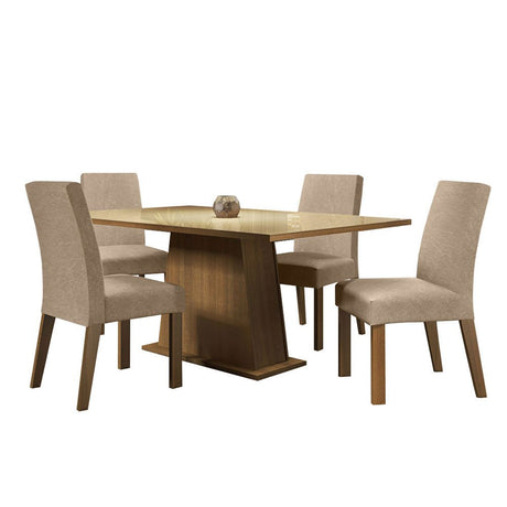 Combo Comedor y Sillas Sabrina Marron y Crema 160x79cm Cuadrado de Cuatro Puestos con Cuatro Sillas - COMEDORES | Bylmo