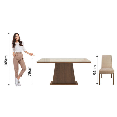 Combo Comedor y Sillas Sabrina Marron y Crema 160x79cm Cuadrado de Cuatro Puestos con Cuatro Sillas - COMEDORES | Bylmo