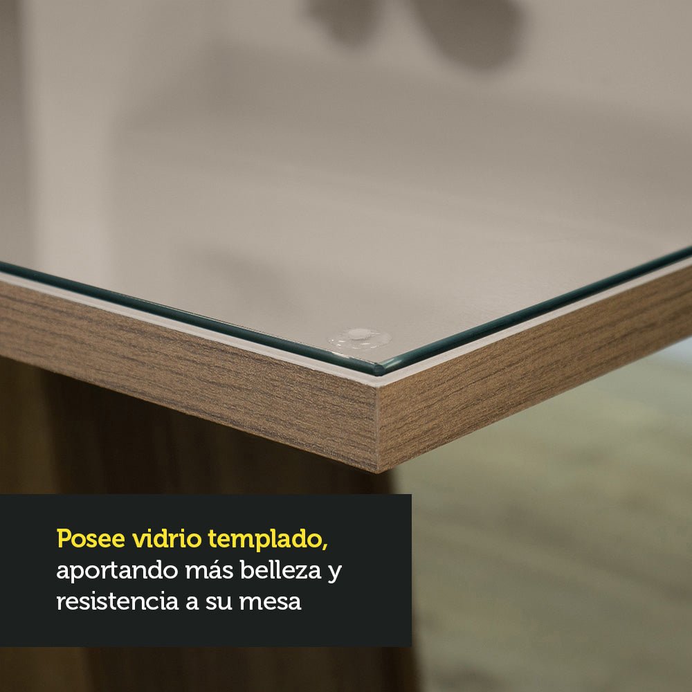 Combo Comedor y Sillas Sabrina Marron y Crema 160x79cm Cuadrado de Cuatro Puestos con Cuatro Sillas - COMEDORES | Bylmo