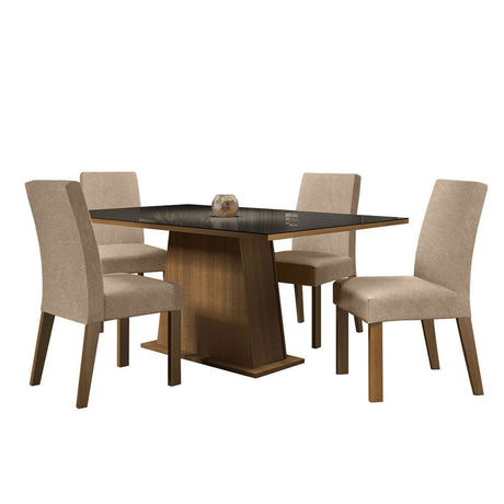 Combo Comedor y Sillas Sabrina Marron y Negro 160x79cm Cuadrado de Cuatro Puestos con Cuatro Sillas - COMEDORES | Bylmo