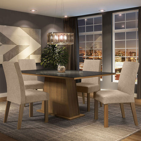 Combo Comedor y Sillas Sabrina Marron y Negro 160x79cm Cuadrado de Cuatro Puestos con Cuatro Sillas - COMEDORES | Bylmo