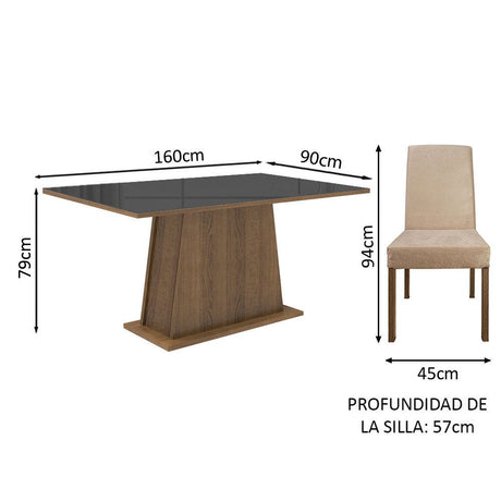 Combo Comedor y Sillas Sabrina Marron y Negro 160x79cm Cuadrado de Cuatro Puestos con Cuatro Sillas - COMEDORES | Bylmo