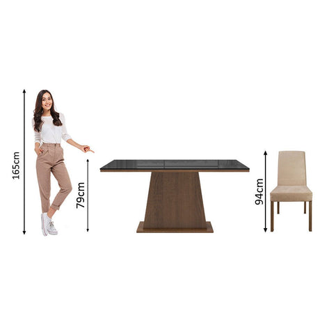 Combo Comedor y Sillas Sabrina Marron y Negro 160x79cm Cuadrado de Cuatro Puestos con Cuatro Sillas - COMEDORES | Bylmo