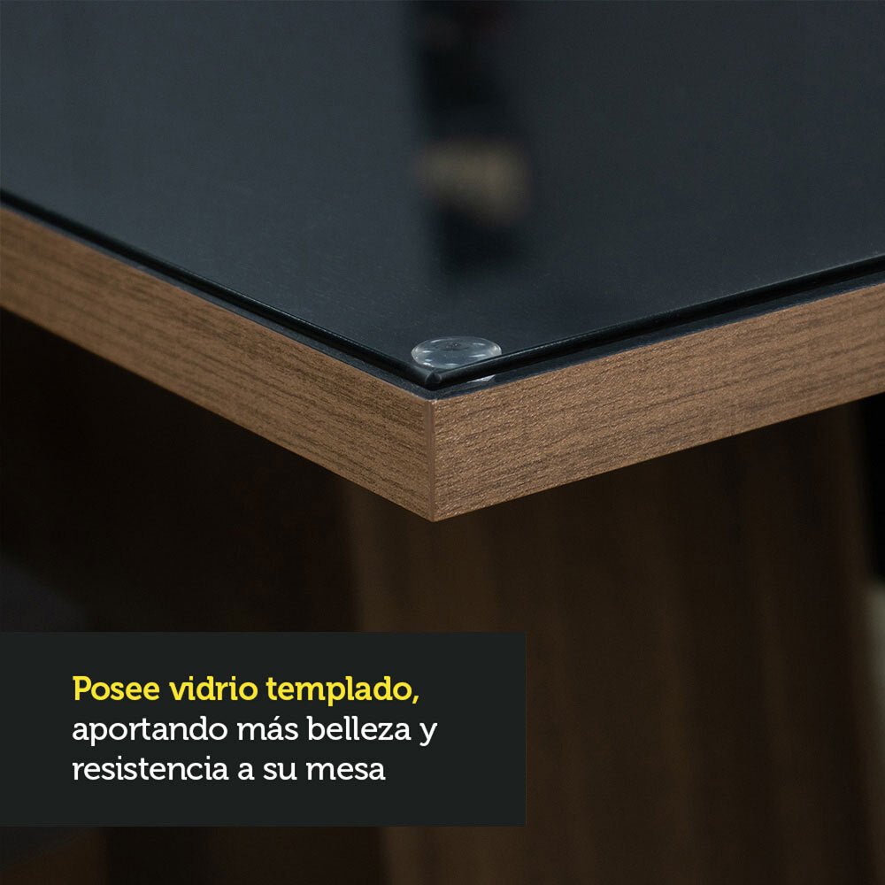 Combo Comedor y Sillas Sabrina Marron y Negro 160x79cm Cuadrado de Cuatro Puestos con Cuatro Sillas - COMEDORES | Bylmo