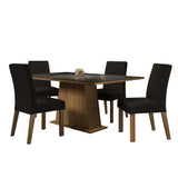Combo Comedor y Sillas Sabrina Marron y Negro Oxford 160x80cm Cuadrado de Cuatro Puestos con Cuatro Sillas - COMEDORES | Bylmo