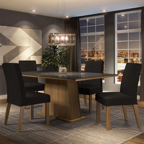 Combo Comedor y Sillas Sabrina Marron y Negro Oxford 160x80cm Cuadrado de Cuatro Puestos con Cuatro Sillas - COMEDORES | Bylmo