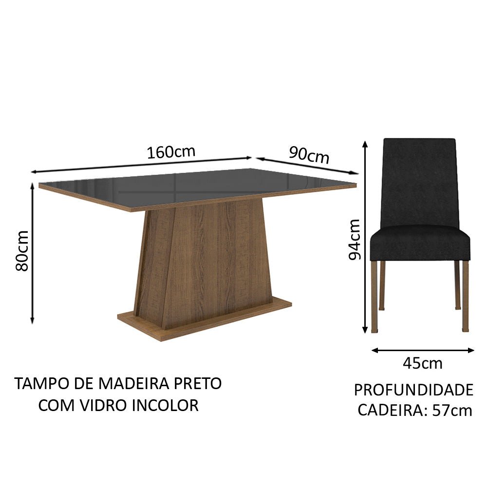 Combo Comedor y Sillas Sabrina Marron y Negro Oxford 160x80cm Cuadrado de Cuatro Puestos con Cuatro Sillas - COMEDORES | Bylmo