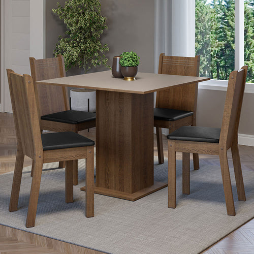 Combo Comedor Y Sillas Samara Marron Con Crema Y Negro 90x78cm Cuadrado De Cuatro Puestos Con Cuatro Sillas