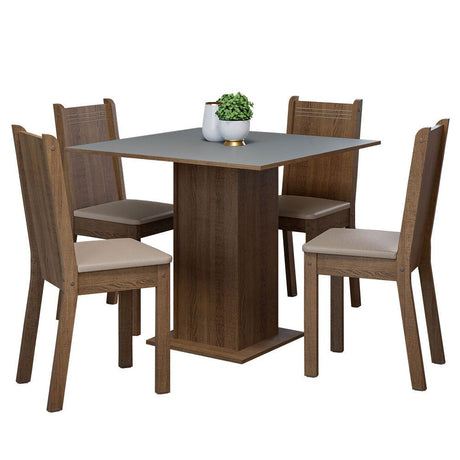 Combo Comedor y Sillas Samara Marron con Gris y Beige 90x78cm Cuadrado de Cuatro Puestos con Cuatro Sillas - COMEDORES | Bylmo