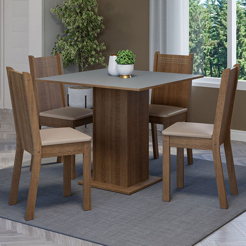 Combo Comedor Y Sillas Samara Marron Con Gris Y Beige 90x78cm Cuadrado De Cuatro Puestos Con Cuatro Sillas