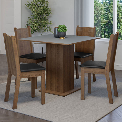 Combo Comedor Y Sillas Samara Marron Y Gris 90x78cm Cuadrado De Cuatro Puestos Con Cuatro Sillas