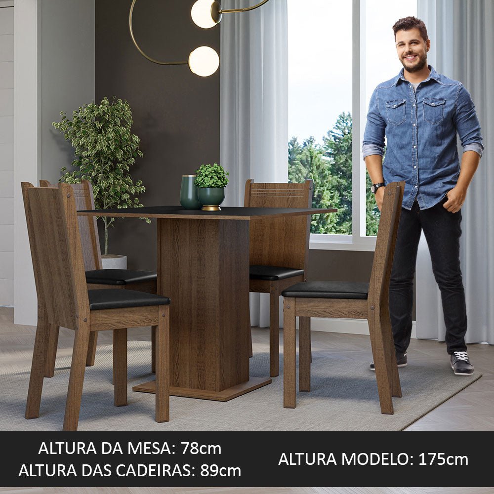 Combo Comedor y Sillas Samara Marron y Negro 90x78cm Cuadrado de Cuatro Puestos con Cuatro Sillas - COMEDORES | Bylmo