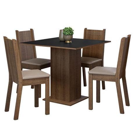 Combo Comedor y Sillas Samara Marron con Negro y Beige 90x78cm Cuadrado de Cuatro Puestos con Cuatro Sillas - COMEDORES | Bylmo
