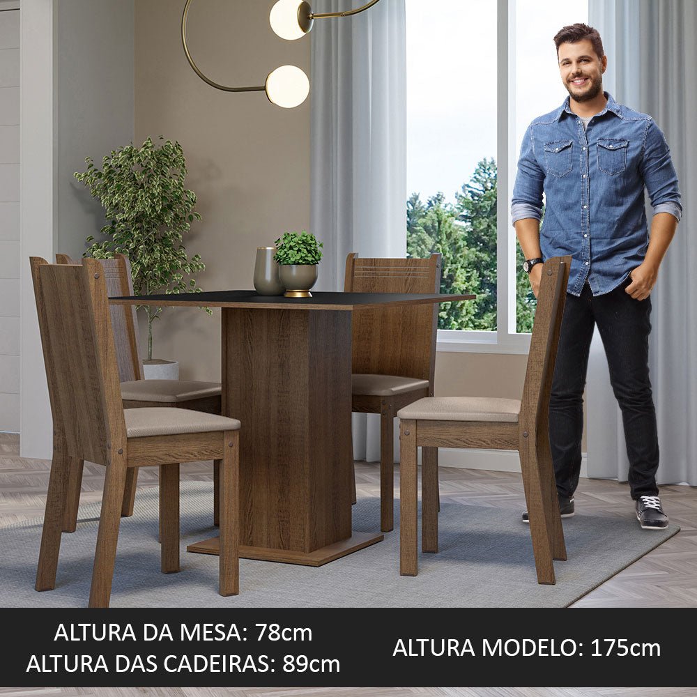 Combo Comedor y Sillas Samara Marron con Negro y Beige 90x78cm Cuadrado de Cuatro Puestos con Cuatro Sillas - COMEDORES | Bylmo