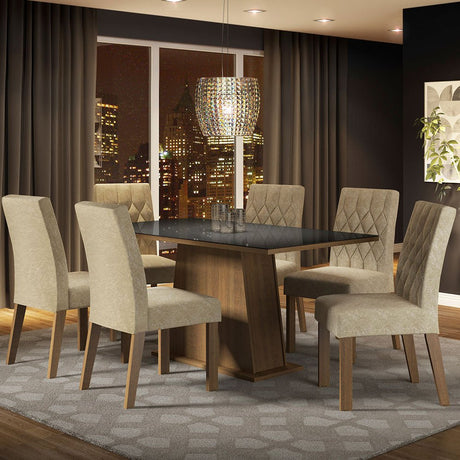 Combo Comedor y Sillas Stéfani Marron y Negro 160x80cm Cuadrado de Seis Puestos con Seis Sillas - COMEDORES | Bylmo