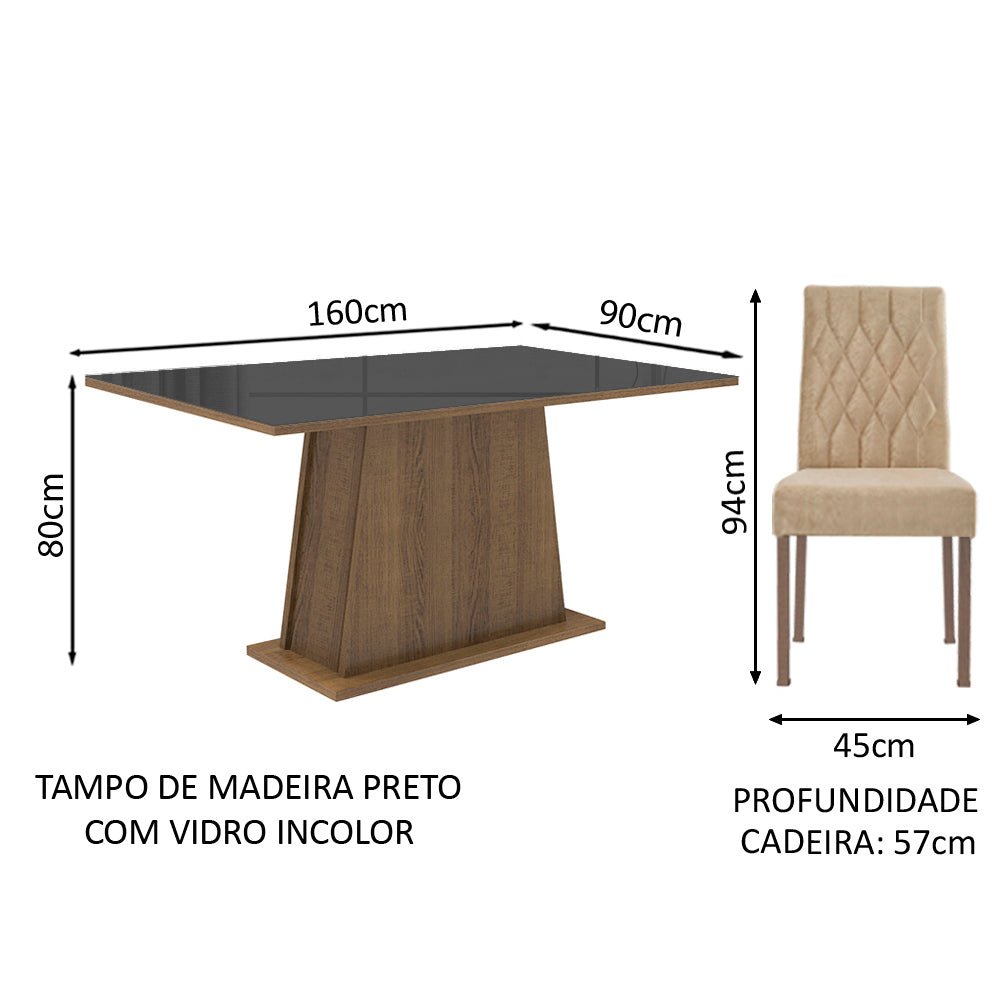 Combo Comedor y Sillas Stéfani Marron y Negro 160x80cm Cuadrado de Seis Puestos con Seis Sillas - COMEDORES | Bylmo